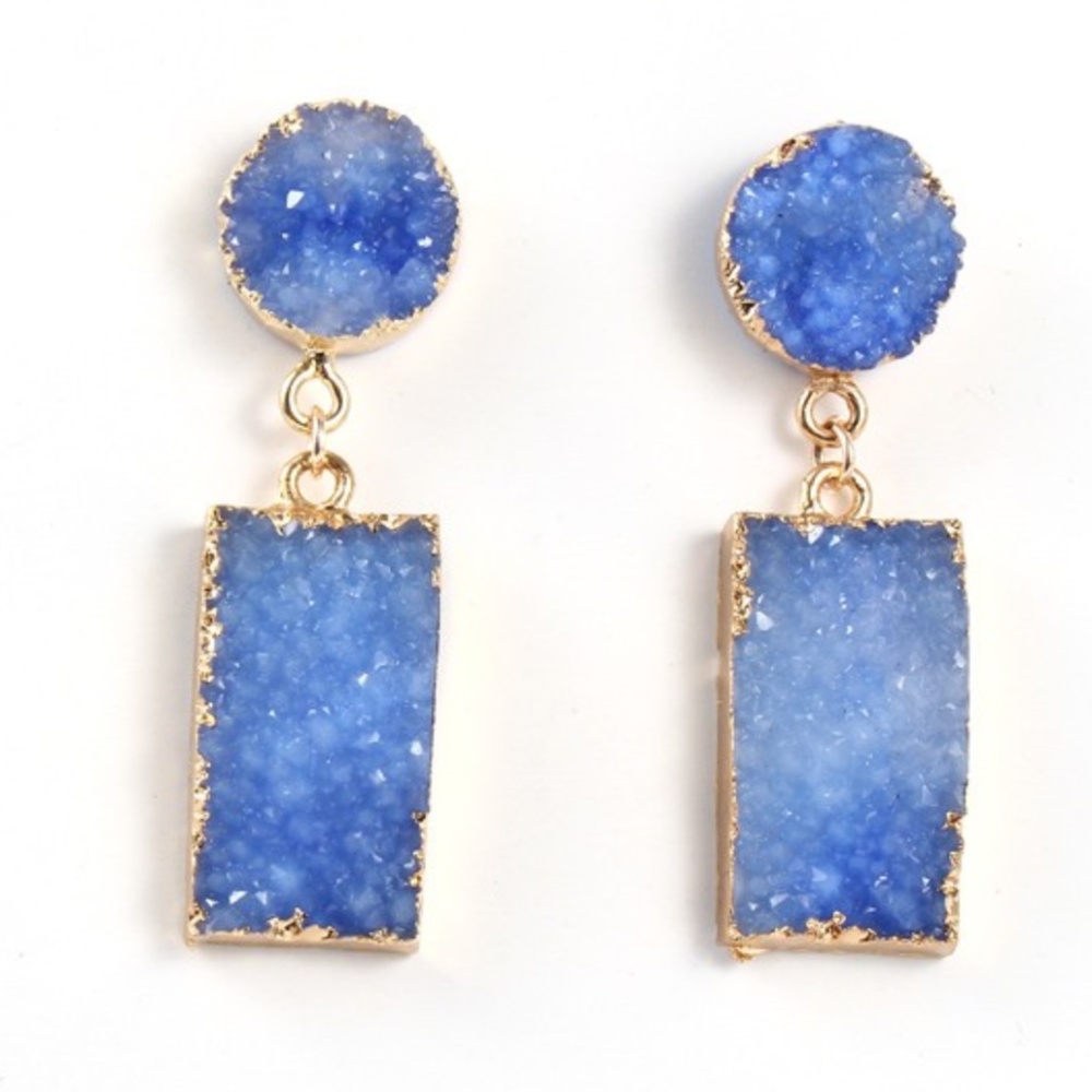 Ocean Blue resin druzy gold plated earrings